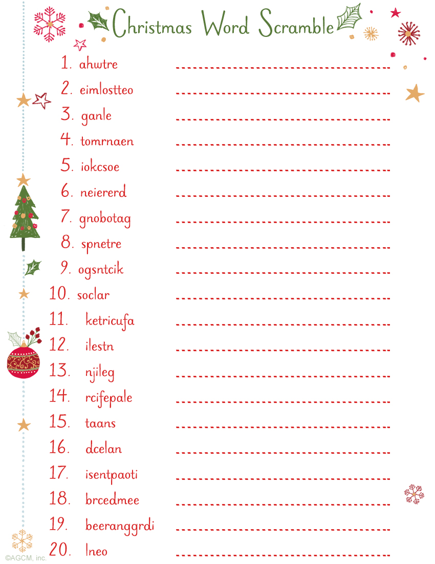 Free Printable Christmas Word Scramble Games For Adults
